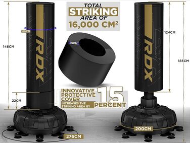RDX 6FT 150 кг стоячий боксерський мішок для дорослих з тренувальними рукавичками та чохлом, XXL, для ММА, кікбоксингу, муай-тай, бойових мистецтв, з вакуумною основою