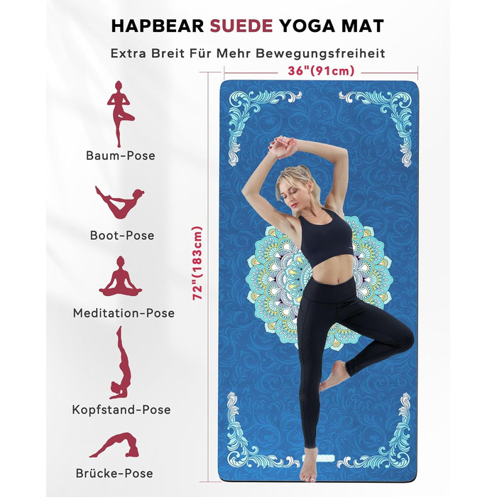 Йога мат HAPBEAR XXL: широка, спортивна, фітнес-мат з антиковзаючим покриттям 198x137 см / 183x116 см / 6 мм, надзвичайно міцна, для пілатесу, тренажерного залу, дому, тренувань, зелена