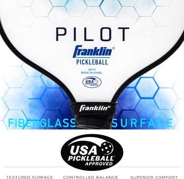 Ракетка для піклболу Franklin Sports Pilot з поліпропіленовим сердечником, офіційно схвалена USA Pickleball, легка професійна синя ракетка