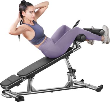 Професійна лавка для пресу BODY RHYTHM з 4 рівнями регулювання висоти, реверсивним грифом для скручувань, регульована і універсальна: для жиму лежачи, схилу та віджимань, ідеальна для силових тренувань