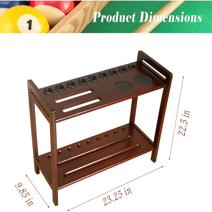 Стійка для більярду GACCO BILLIARDS на 8 київ та аксесуари, кутова, з тримачем для куль, з масивного дерева, магоні, 2-в-1