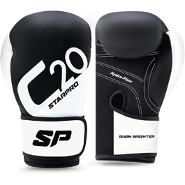 Боксерські рукавички Starpro 14oz для потужних ударів, чорні-білі, для чоловіків та жінок, тренування та спорт