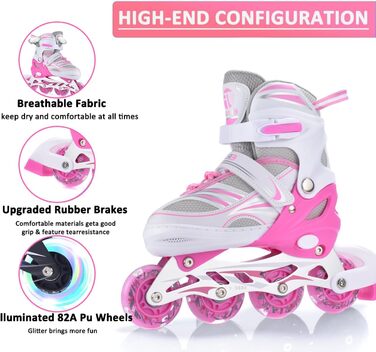 Дитячі ролики Ernan Verstebar - міцні ролики для дівчаток, хлопчиків та дітей різного віку. Розміри 4. Підходять для використання в приміщенні та на вулиці (рожевий, M)