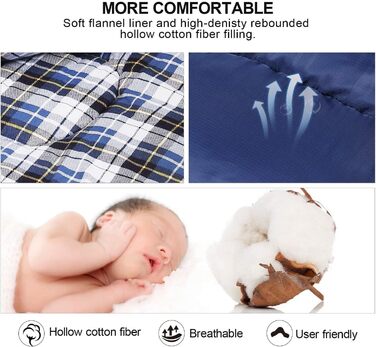 Спальний мішок Redcamp Baumwoll-Flanell для кемпінгу, 3 сезони, теплий та комфортний, вага 1.8-2.9 кг, темно-синій