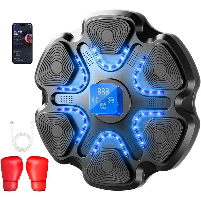 Інтелектуальний музичний бокс-машина Innopower з LED, Bluetooth, 9 режимів швидкості, з боксерськими рукавичками, для дітей і дорослих, для тренування та зняття стресу