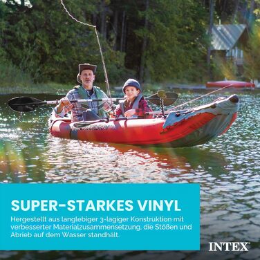 Надувний двомісний каяк INTEX Excursion Pro з веслом 218 см та насосом, SuperTough PVC, з тримачами для вудок та регульованими сидіннями