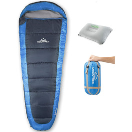 Сплячий мішок MOUNTREX® – ультралегкий та компактний (850г) – для відпочинку на природі, літній спальний мішок, мумієвидний (205x75см) – мале пакування та легкість – для підлітків та дорослих + подарунок: туристична подушка, зелений (блакитний/сірий)