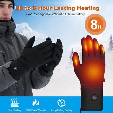 Обогревні рукавички-вкладиші для чоловіків та жінок, акумулятор 7.4V, 3 режими нагріву (40-65°C), сенсорний екран, для зимових видів спорту та роботи на відкритому повітрі, M-L