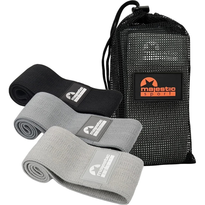 Набір еластичних гумок для сідниць Majestic Sport (3 рівня, 3 дизайни), чорний, темно-сірий, сірий