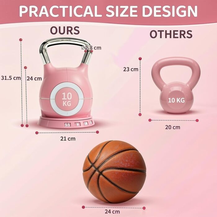Кетлбел регульований 7-в-1, 10 кг (рожевий) для дому | Набір гантелей-кетлбелів для фітнесу | Спортивне обладнання для дому