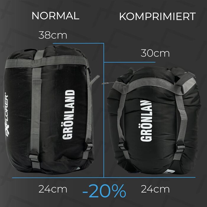 Сплячий мішок EXPLORER® Grönewald -23°C, 3-4 сезони, зимовий, для дорослих, 230x82x55 см, чорний, для кемпінгу, трекінгу, подорожей