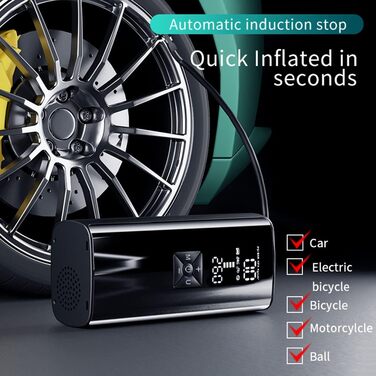 Електричний компресор Aumotop 8000 мА·год, 150 PSI, тиха портативна насосна станція з LED, павербанк, для авто, велосипеда, мотоцикла, м'ячів, самоката, 4 голки