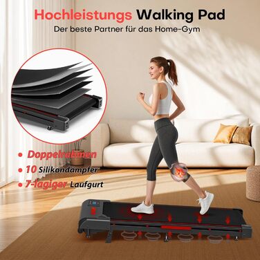 Бігова доріжка Walking Pad для дому з нахилом 9%, швидкість 1-10 км/год, потужність 2.5HP, LED-дисплеєм, дистанційним керуванням та 12 програмами, амортизація, до 150 кг, чорно-червона