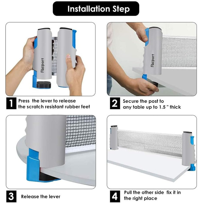 Набір для пінг-понгу FBSPORT: 2 ракетки, 6 м'ячів, сітка, сумка. Підходить для початківців та досвідчених гравців. Сірий колір