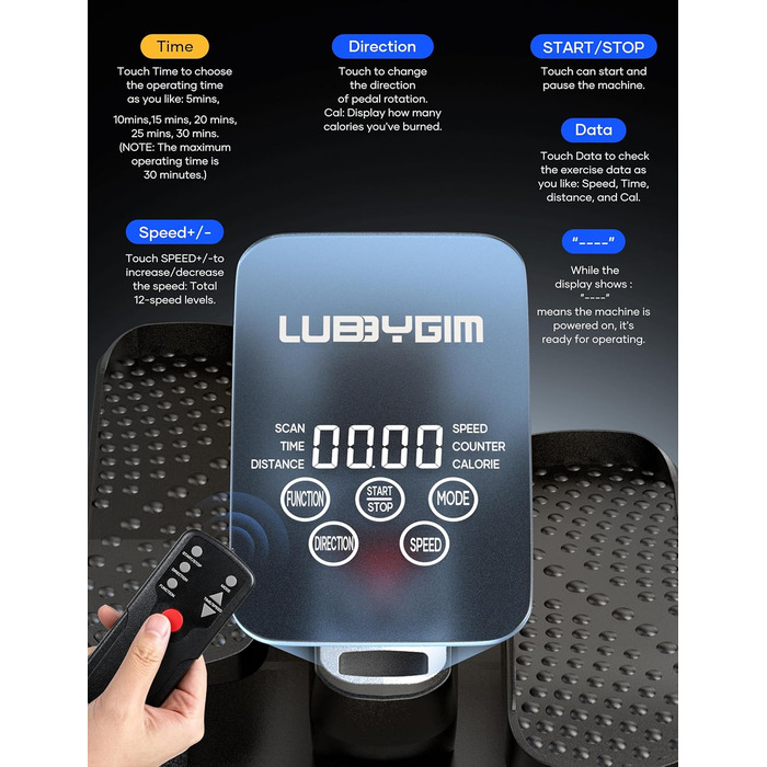 Еліптичний тренажер під стіл, тихий, моторний тренажер для ніг з інтелектуальним пультом керування, 12 швидкостей, ручні програми, Auto/3 автоматичні програми, LCD-дисплей