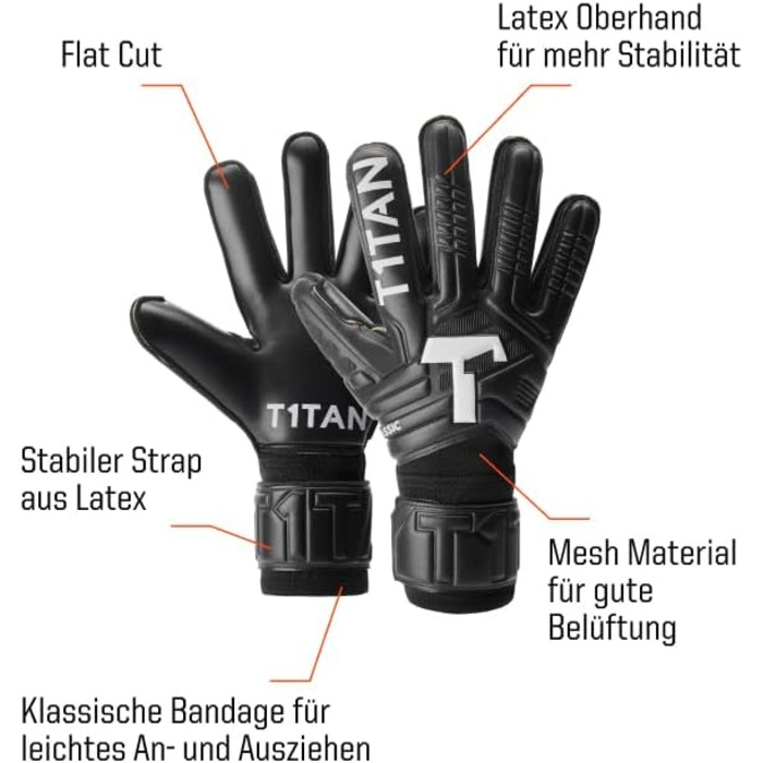 Воротарські рукавички T1TAN Classic 1.0 Black-Out без захисту пальців, футбольні рукавички для воротарів, різні розміри та кольори