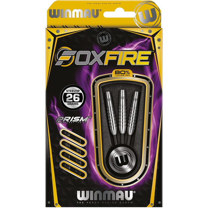 Дротики Winmau Foxfire Profi Wolfram Steeltip з комплектом оперень і стрижнів