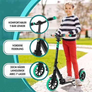 Самокат SereneLife складаний і регульований по висоті для дорослих і дітей до 100 кг, алюмінієво-сталевий, легкий (6,2 кг), колеса 20 см, передня амортизація, заднє гальмо