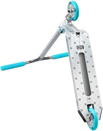 Трюковий самокат CORE Stunt-Scooter 110мм, ABEC 9, для дітей та дорослих (від 5 років), регульована висота 78-96см, сріблясто-бірюзовий + стікер Fantic26