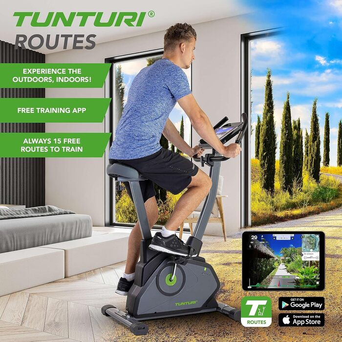 Велотренажер Tunturi Cardio Fit E35 з датчиком пульсу, LCD-дисплеєм та тримачем для планшета — для домашніх тренувань, реабілітації та початківців