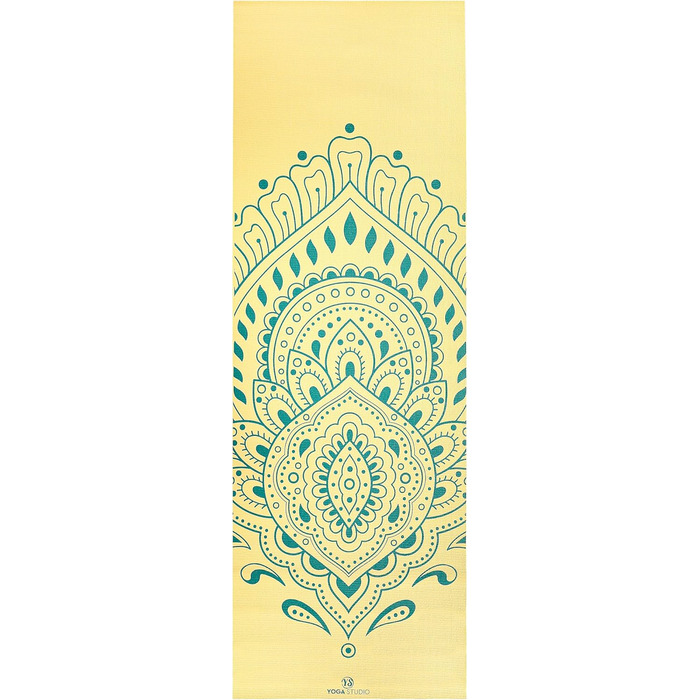 Йога мат Von Yoga Studio: велика килимок з малюнком Мандала, 183x61 см, 6 мм, антиковзаюча, міцна, PVC (пір'я павича, банан)