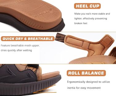 Чоловічі трекінгові сандалії KuaiLu: зручні, ортопедичні, для підтримки стопи при фасціїтусі, для активного відпочинку, літні, легкі, з відкритими пальцями, з регульованою застібкою-липучкою, розмір 48 EU, хакі-коричневі