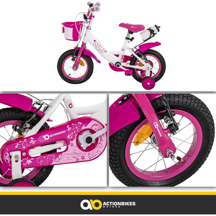 Детский велосипед Actionbikes Daisy 12/16 дюймов - V-Brake тормоза, защита от брызг, для детей 2-9 лет