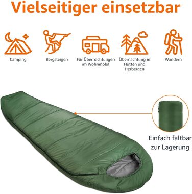 Сплячий мішок Amazon Basics для холодного клімату, для кемпінгу та піших прогулянок, легкий, мумієподібний, оливковий