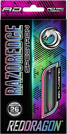 Дротики для дартсу Red Dragon Razor Edge Spectron 26 г, вольфрамові, професійні, сталевий наконечник, з крилами та стрижнями