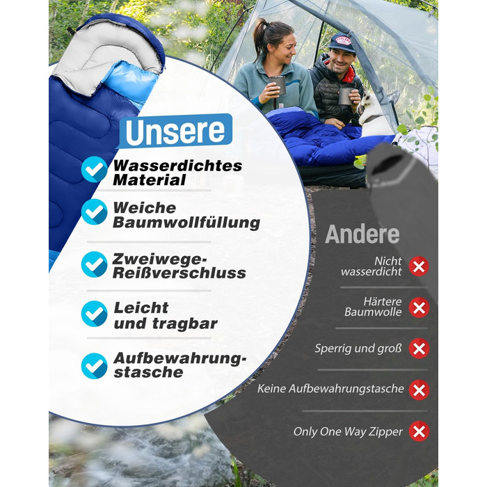 Спальний мішок 3-4 сезони, водонепроникний, ультралегкий, 220*75см (зелений/блакитний)