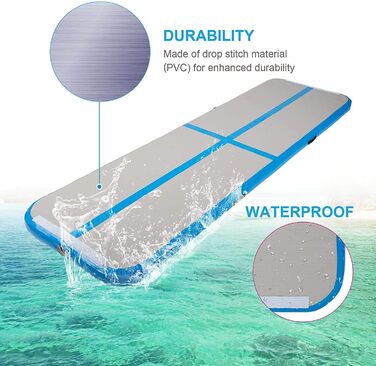 Гімнастичний надувний мат LSLIFE для дому: 3M, 4M, 5M, 6M, товщина 10 см, з електричним насосом. Підходить для гімнастики, йоги, акробатики, дітей та водних розваг. Колір: блакитний.
