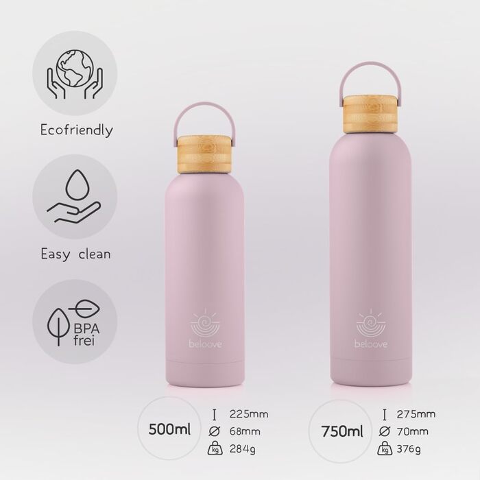 Термос пляшка beloove™ з нержавіючої сталі 500 мл, BPA-free, подвійні стінки, не протікає, для води і газованих напоїв, стійке до подряпин покриття, лілова