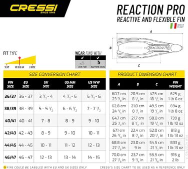 Ласти Cressi Reaction Pro для дайвінгу, фрідайвінгу та снорклінгу, розмір 46/47, чорно-сріблясті