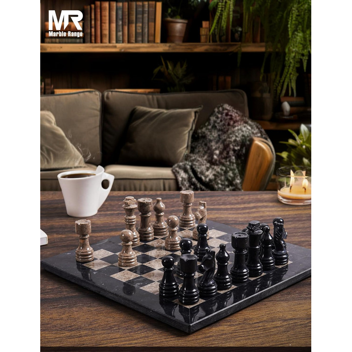 Шаховий набір з мармуру для дорослих, ручної роботи, 32 фігури, 2 додаткові королеви, коробка для зберігання, подарунок, декор (чорний & корал)