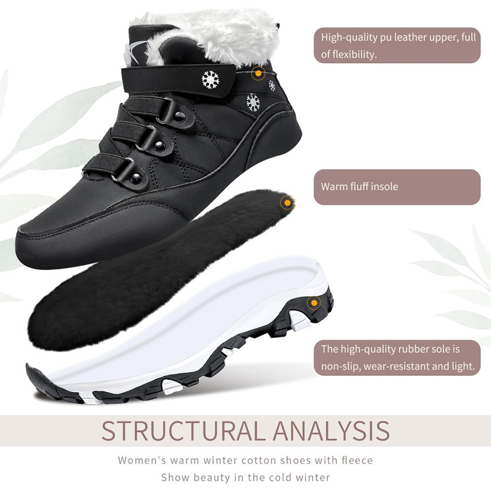 Зимові чоботи VITIKE для жінок, теплі, з підкладкою, снігоступи, осінні, туристичні, зимові, білі, зелені (37 EU, чорний та білий)
