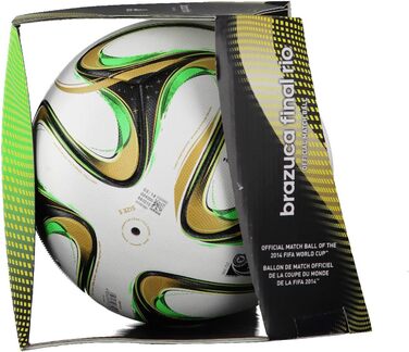 Футбольний м'яч adidas Brazuca Finale Rio 2014, білий/чорний/золотий/зелений, розмір 5