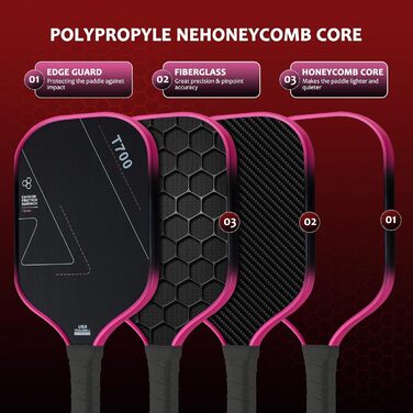 Ракетка для піклболу з вуглецевого волокна, 16 мм Shark Power Polymer-сердечник, гарячий прес, чорна