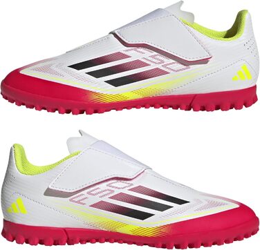 Дитячі футбольні бутси adidas F50 Club Hook and Loop для штучного поля, 32 EU, білий/чорний/жовтий