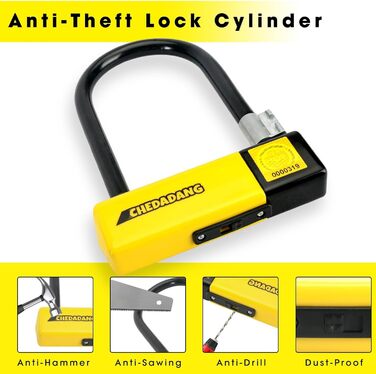 Замок U-Lock для електросамокатів та велосипедів, 1,2 м/10 мм кабель, 3 ключі, захист від крадіжок