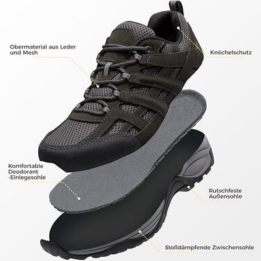 Черевики для хайкінгу чоловічі - дихаючі трекінг-кросівки для походів та хайкінгу, неслизькі та легкі, сірий (42 EU)