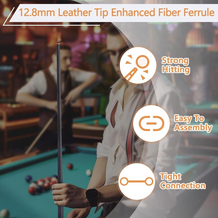 Професійний набір для більярду з чохлом, 12,5 мм скловолоконний кий, набір київ для більярду, 147,3 см, з рукавичками, вентилятором, 540 г