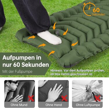 Килимок для кемпінгу Hausprofi Isomatte: ультралегкий надувний килимок з насосом та подушкою, для туризму, пляжу, відпочинку на природі, армійного кольору