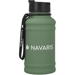 Спортивна пляшка Navaris 1,3 л з нержавіючої сталі, темно-зелена, для фітнесу та тренажерної зали