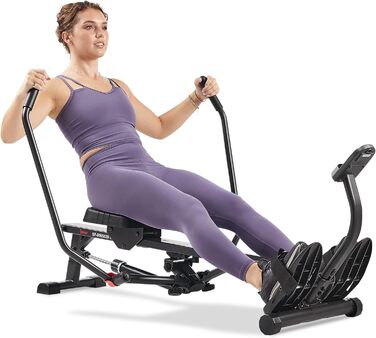 Інтелектуальний компактний гребний тренажер Sunny Health & Fitness SF-RW5639SMART, повний тренаж для всього тіла, м’який рух, подовжена напрямна, вантажопідйомність 159 кг