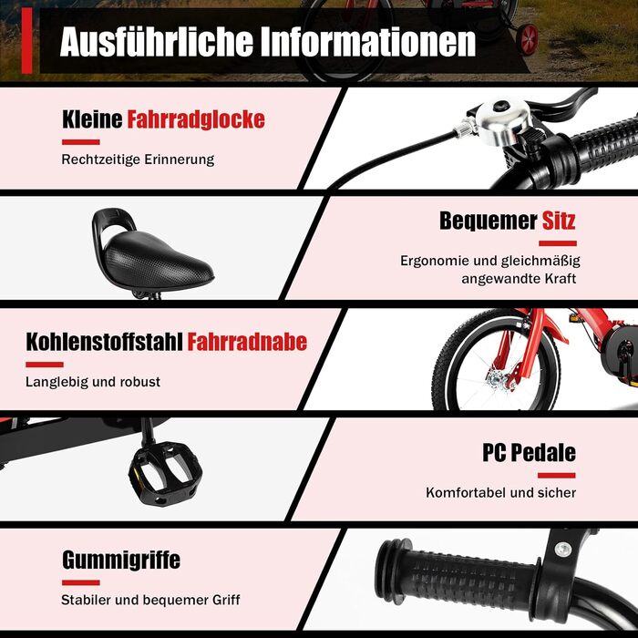 Дитяче велосипед 14 дюймів: для хлопчиків та дівчаток 3-6 років, з додатковими колесами, регульоване сидіння та кермо