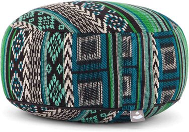 Медитаційна подушка Bodhi Rondo Ethno, кругла, з ручкою, знімний чохол з органічної бавовни, наповнювач - лузга спельти, чорно-біло-зелений візерунок, сидіння для йоги