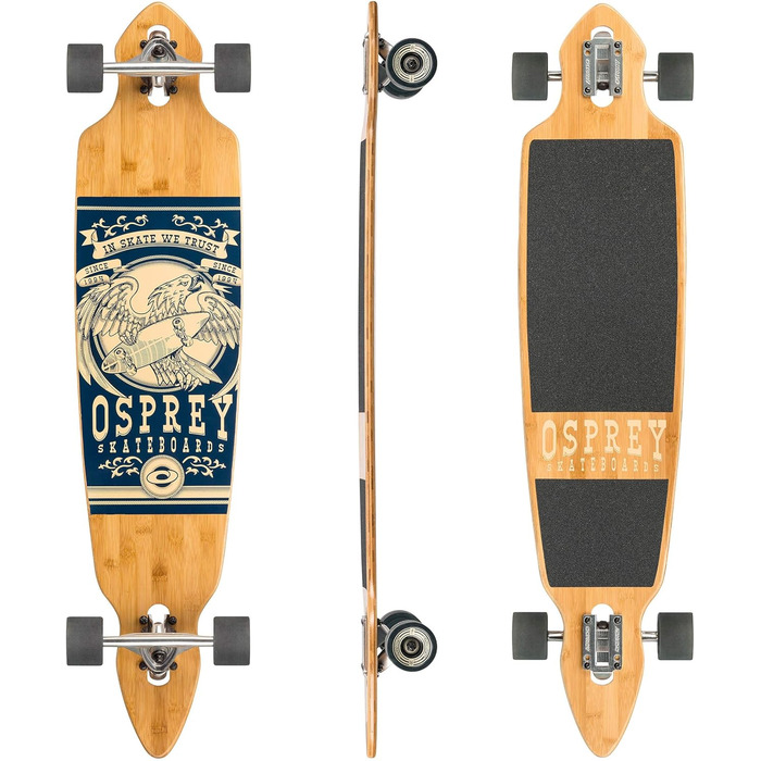 Скейборд Osprey Longboard 42'' з подвійною носовою частиною, 5-шаровий бамбук, для дітей, дорослих та новачків, дизайн 'Орел', різні кольори