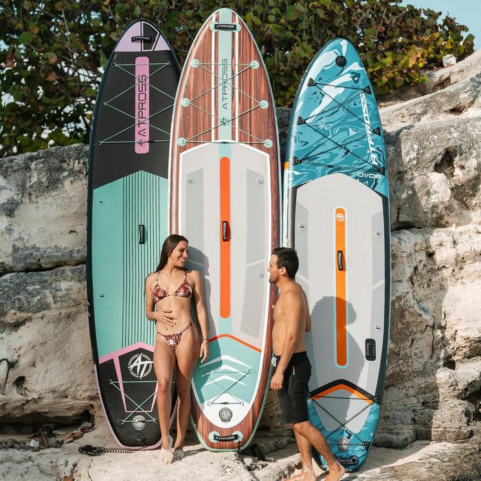Надувний SUP-борд ATPROSS 350x89x15см, 200кг, для дорослих, зі аксесуарами, рюкзаком, для йоги, риболовлі, серфінгу, стабільний, неслизький, Kayak, Boat, Holzmaserung