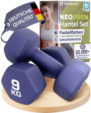 Набір гантелей HQ Germany® 9 кг (2 шт) для фітнесу та Pilates, Indigo Blue - Hanteln Set, Dumbbells, Home Gym