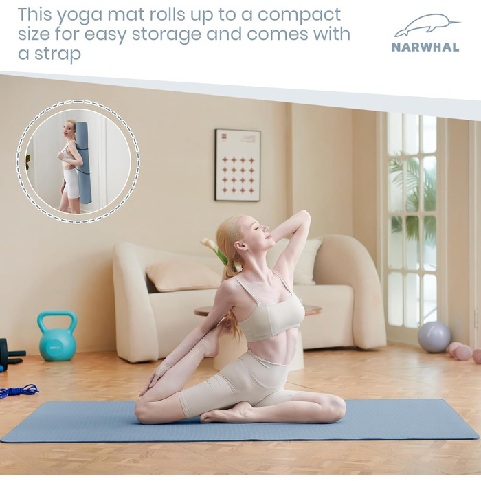 Килимок для йоги Narwhal XXL, TPE, 190x80 см, нековзний, для фітнесу та занять спортом